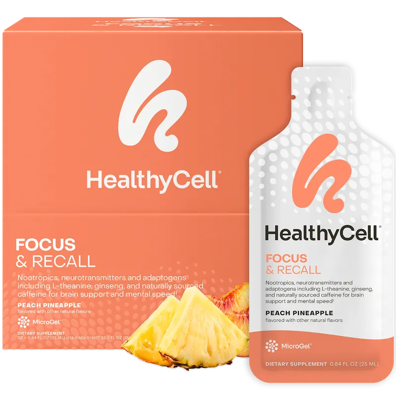 The box of HealthyCell Focus & Recall gel packs, from the seller's photograph