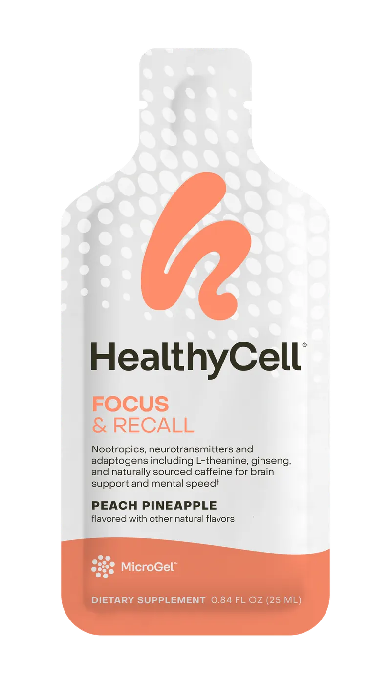 A single Focus & Recall gel pouch from HealthyCell, cut out from the seller's photograph